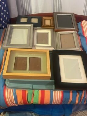 Eight yes 8 Assorted Decorative Picture Frames - Gold, Silver, Wood Finish